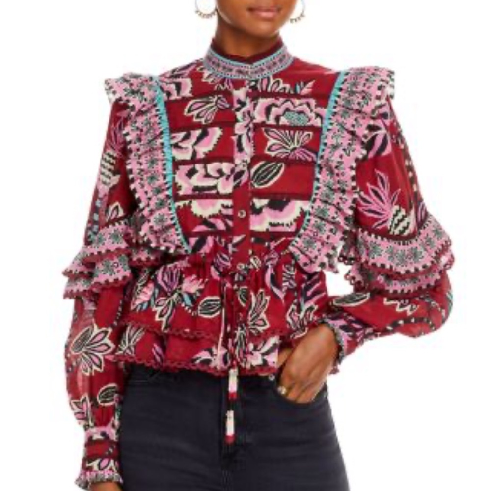 Floral Ruffle Blouse - Red